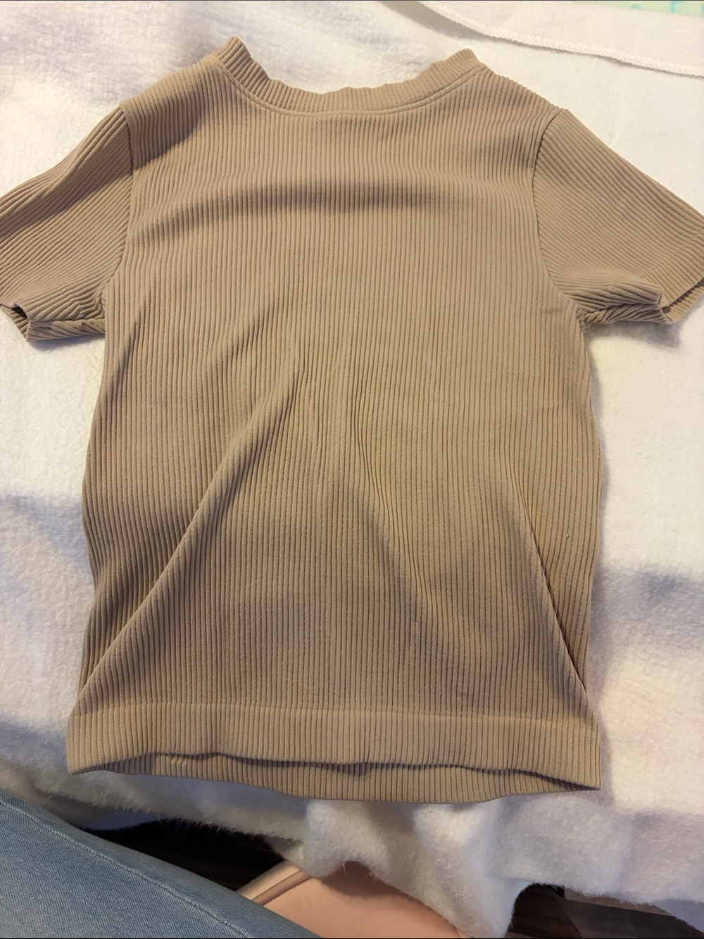 Old Navy Ribbed Short Sleeve Top in Beige